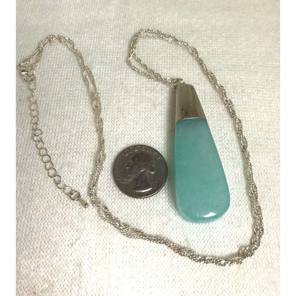 Aquamarine Stone with Silver Tone Chain and Fittings Necklace - 32" - Picture 2 of 4